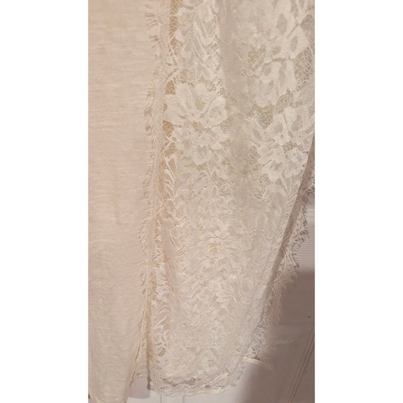 LOGO Lori Goldstein Cream Cotton Knit Scarf with Floral Eyelash Lace 18x72 - Picture 2 of 4